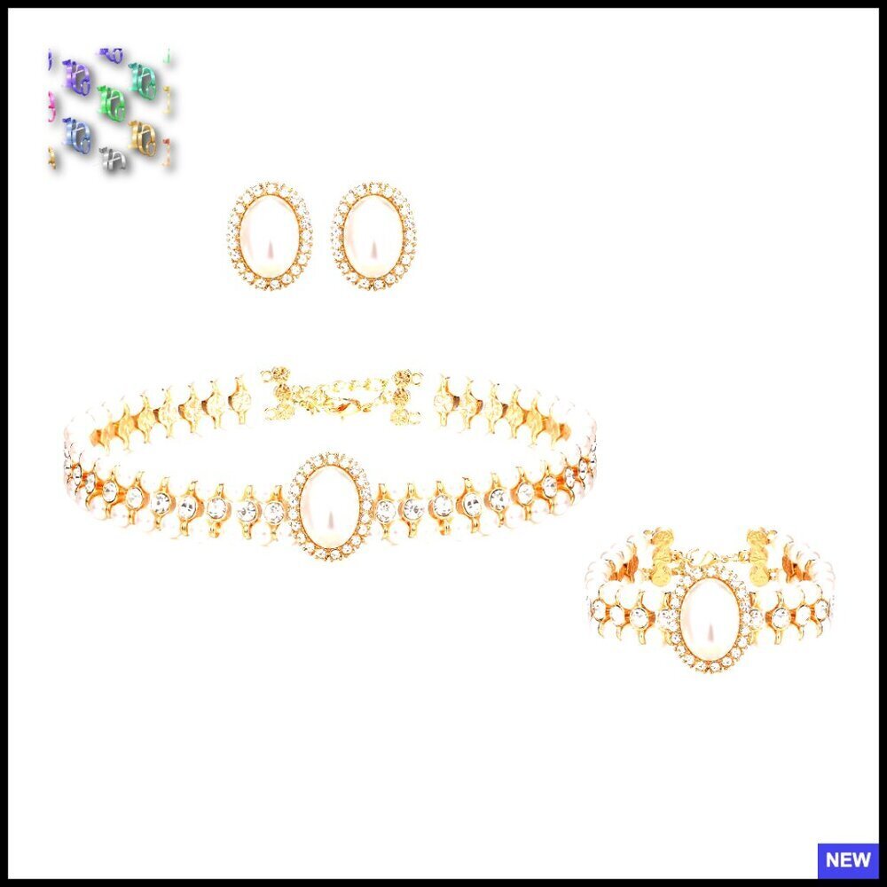 Vintage Inspired Faux Pearl Jewelry Set Chunky Choker Necklace Earrings